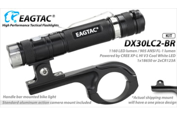 Image of EAGTAC DX30LC2-BR Rechargeable Flashlight, XP-L HI V2 NW LED, 1084lm, Black, DX30LC2BR-XPLHINW-BASE
