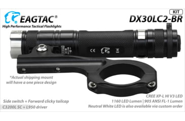 Image of EAGTAC DX30LC2-BR Rechargeable Flashlight, XP-L HI V2 NW LED, 1084lm, Black, DX30LC2BR-XPLHINW-BASE