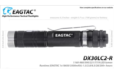 Image of EAGTAC DX30LC2-R Rechargeable Flashlight, XP-L HI V2 NW LED, 1084lm, Black, DX30LC2R-XPLHI-BASE-NW
