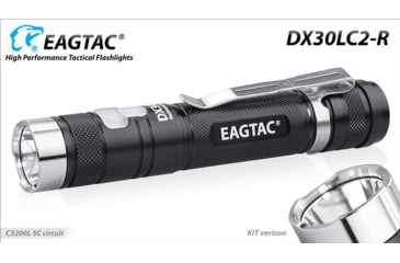 Image of EAGTAC DX30LC2-R Rechargeable Flashlight, XP-L HI V2 NW LED, 1084lm, Black, DX30LC2R-XPLHI-BASE-NW