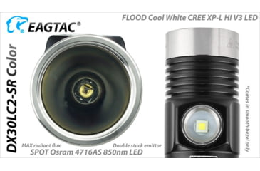 Image of EAGTAC DX30LC2-SR Side-LED Rechargeable Flashlight, Spot XP-L HI V2 NW w/ Flood Nichia 219B CRI92 5700K LED, 1080lm/390lm, Black, DX30LC2SR-XPLHINW-SIDE219B-BASE