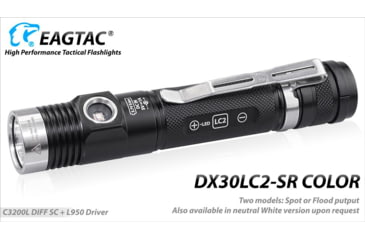 Image of EAGTAC DX30LC2-SR Side-LED Rechargeable Flashlight, Spot XP-L HI V2 NW w/ Flood Nichia 219B CRI92 5700K LED, 1080lm/390lm, Black, DX30LC2SR-XPLHINW-SIDE219B-BASE