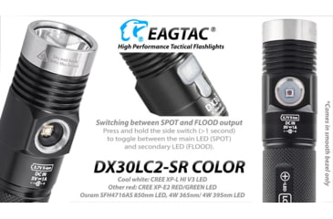 Image of EAGTAC DX30LC2-SR Side-LED Rechargeable Flashlight, Spot XP-L HI V2 NW w/ Flood Nichia 219B CRI92 5700K LED, 1080lm/390lm, Black, DX30LC2SR-XPLHINW-SIDE219B-BASE