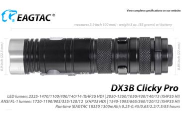Image of EAGTAC DX3B Clicky PRO Rechargeable XHP50.2 LED 2500 Lumen LED Flashlight, Black, Small 4253