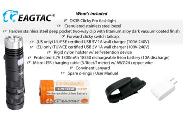 Image of EAGTAC DX3B Clicky PRO Rechargeable XHP50.2 LED 2500 Lumen LED Flashlight, Black, Small 4253