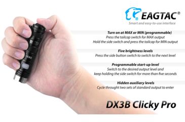 Image of EAGTAC DX3B Clicky PRO Rechargeable XHP50.2 LED 2500 Lumen LED Flashlight, Black, Small 4253