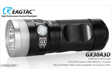 Image of EAGTAC GX30A3-D Flashlight, XPL HI CW w/ LEDarray LED, 1330lm w/ 1000lm, Black, GX30A3-Diffuser-XPLHI-CW
