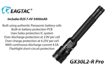 Image of EAGTAC GX30L2-R Pro Flashlight, XHP35 HD CW LED, 2000lm, Black, GX30L2R-XHP35-HD-PRO-CW