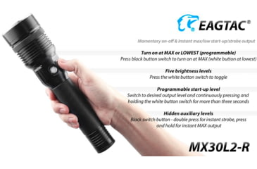 Image of EAGTAC MX30L2R XHP70.2 Flashlight, 32650 13000mAh li-ion, NW LED, 4205 Lumen, Black, MX30L2R-XHP702-NW