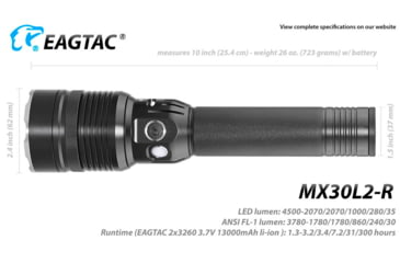 Image of EAGTAC MX30L2R XHP70.2 Flashlight, 32650 13000mAh li-ion, NW LED, 4205 Lumen, Black, MX30L2R-XHP702-NW