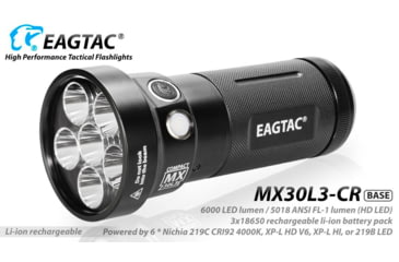 Image of EAGTAC MX30L3-CR Flashlight Kit, 6 Nichia 219B 5700K CRI92 R9050 SW57 D220 LED, 3600lm, Black, MX30L3CR-6*SST20-KIT-NW