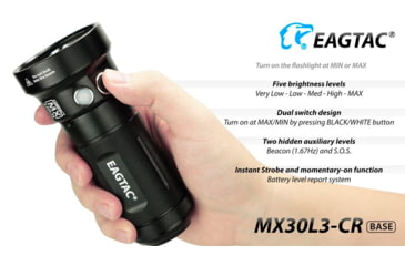 Image of EAGTAC MX30L3-CR Flashlight Kit, 6 Nichia 219B 5700K CRI92 R9050 SW57 D220 LED, 3600lm, Black, MX30L3CR-6*SST20-KIT-NW