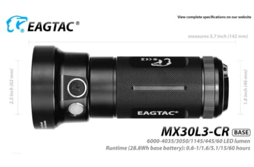Image of EAGTAC MX30L3-CR Flashlight Kit, 6 Nichia 219B 5700K CRI92 R9050 SW57 D220 LED, 3600lm, Black, MX30L3CR-6*SST20-KIT-NW