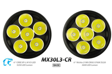 Image of EAGTAC MX30L3-CR Flashlight Kit, 6 Nichia 219B 5700K CRI92 R9050 SW57 D220 LED, 3600lm, Black, MX30L3CR-6*SST20-KIT-NW