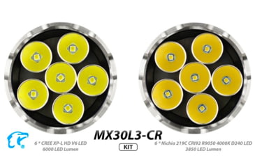 Image of EAGTAC MX30L3-CR Flashlight Kit, 6 Nichia 219B 5700K CRI92 R9050 SW57 D220 LED, 3600lm, Black, MX30L3CR-6*SST20-KIT-NW