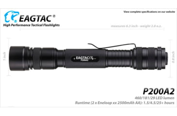 Image of EAGTAC P200A2 Flashlight, UV 365nm, 1000 mW, Black, 1000 mW, P200A2-UV365NM