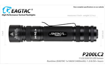 Image of EAGTAC P200LC2 Flashlight, UV 365nm, 1000 mW, Black, 1000 mW, P200LC2-UV-365NM