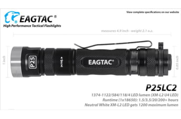 Image of EAGTAC P25LC2 Flashlight, XM-L2 U2 NW LED, 1200lm, Black, P25LC2-XML2-NW