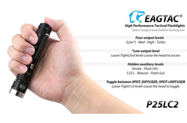 Image of EAGTAC P25LC2 Flashlight, XM-L2 U2 NW LED, 1200lm, Black, P25LC2-XML2-NW