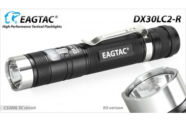 Image of Eagtac Rechargeable DX30LC2-R XPL HI 1160 Lumens LED Flashlight Kit, Black, Medium, DX30LC2RXPLHIKIT