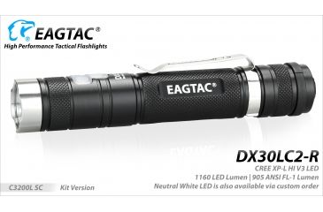 Image of Eagtac Rechargeable DX30LC2-R XPL HI 1160 Lumens LED Flashlight Kit, Black, Medium, DX30LC2RXPLHIKIT