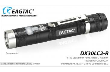 Image of Eagtac Rechargeable DX30LC2-R XPL HI 1160 Lumens LED Flashlight Kit, Black, Medium, DX30LC2RXPLHIKIT