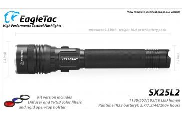 Image of Eagtac Rechargeable SX25L2 XM-L2 U4 1494 Lumens LED Flashlight, Black, Medium, SX25L2XML2