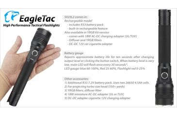 Image of Eagtac Rechargeable SX25L2 XM-L2 U4 1494 Lumens LED Flashlight, Black, Medium, SX25L2XML2