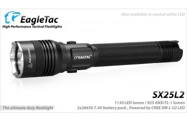 Image of Eagtac Rechargeable SX25L2 XM-L2 U4 1494 Lumens LED Flashlight Kit, Black, Medium, SX25L2XML2KIT