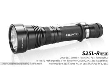 Image of EAGTAC S25L-R Base Flashlight, XHP35 HI NW LED, 1750lm, Black, S25LR-XHP35-HI-BASE-NW