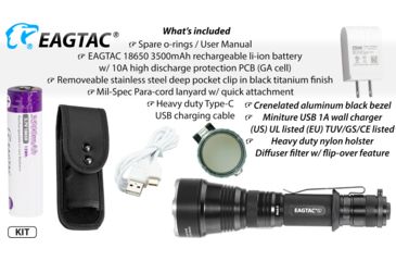 Image of EAGTAC S25L-R Flashlight Kit, XHP35 HI CW LED, 1870lm, Black, Medium 4157