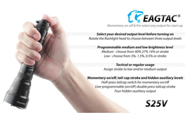Image of EAGTAC S25V CSLPM1 Flashlight, 21700 5000mAh li-ion, CW LED, 1200 Lumen, Black, S25V-CSLPM1-CW