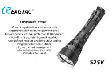 Image of EAGTAC S25V CSLPM1 Flashlight, 21700 5000mAh li-ion, CW LED, 1200 Lumen, Black, S25V-CSLPM1-CW