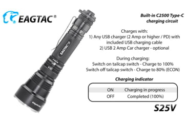 Image of EAGTAC S25V CSLPM1 Flashlight, 21700 5000mAh li-ion, CW LED, 1200 Lumen, Black, S25V-CSLPM1-CW