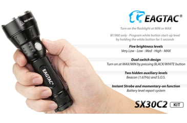 Image of EAGTAC SX30C2 Base Flashlight, XHP35 HD CW LED, 2000lm, Black, SX30C2-XHP35-HD-BASE-CW