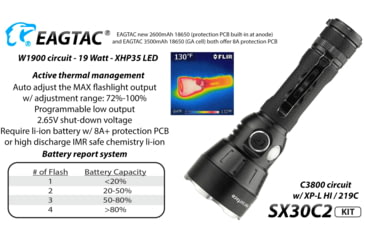 Image of EAGTAC SX30C2 Base Flashlight, XHP35 HD CW LED, 2000lm, Black, SX30C2-XHP35-HD-BASE-CW