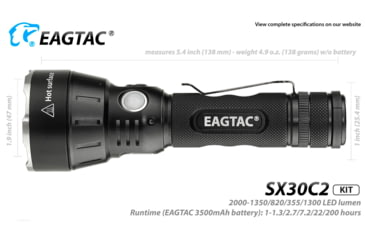 Image of EAGTAC SX30C2 Base Flashlight, XHP35 HD CW LED, 2000lm, Black, SX30C2-XHP35-HD-BASE-CW