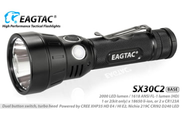 Image of EAGTAC SX30C2 Base Flashlight, XHP35 HD CW LED, 2000lm, Black, SX30C2-XHP35-HD-BASE-CW