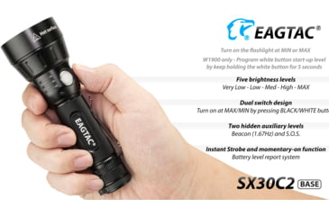 Image of EAGTAC SX30C2 Base Flashlight, XHP35 HD CW LED, 2000lm, Black, SX30C2-XHP35-HD-BASE-CW