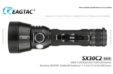 Image of EAGTAC SX30C2 Base Flashlight, XHP35 HD CW LED, 2000lm, Black, SX30C2-XHP35-HD-BASE-CW