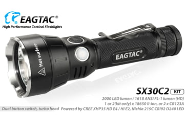Image of EAGTAC SX30C2 Base Flashlight, XHP35 HD CW LED, 2000lm, Black, SX30C2-XHP35-HD-BASE-CW