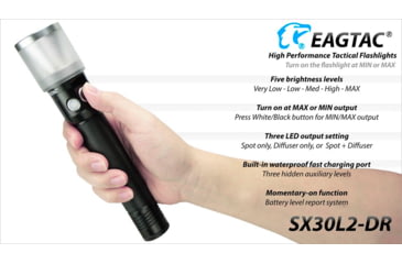 Image of EAGTAC SX30L2-DR Flashlight, XPL HI CW w/ LEDarray LED, 1700lm w/ 940lm, Black, SX30L2-DR-XPLHI-BASE-CW