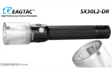 Image of EAGTAC SX30L2-DR Flashlight, XPL HI CW w/ LEDarray LED, 1700lm w/ 940lm, Black, SX30L2-DR-XPLHI-BASE-CW