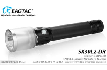 Image of EAGTAC SX30L2-DR Flashlight, XPL HI CW w/ LEDarray LED, 1700lm w/ 940lm, Black, SX30L2-DR-XPLHI-BASE-CW