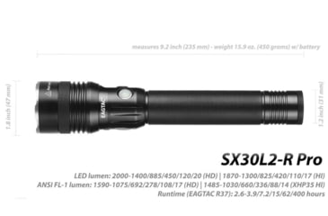 Image of EAGTAC SX30L2-R Pro Flashlight, XHP35 HD CW LED, 2000lm, Black, SX30L2R-XHP35-HD-PRO-CW