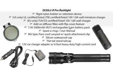 Image of EAGTAC SX30L2-R Pro Flashlight, XHP35 HD CW LED, 2000lm, Black, SX30L2R-XHP35-HD-PRO-CW