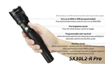 Image of EAGTAC SX30L2-R Pro Flashlight, XHP35 HD CW LED, 2000lm, Black, SX30L2R-XHP35-HD-PRO-CW