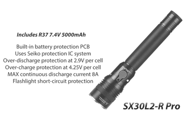 Image of EAGTAC SX30L2-R Pro Flashlight, XHP35 HD CW LED, 2000lm, Black, SX30L2R-XHP35-HD-PRO-CW