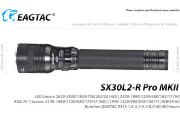 Image of EAGTAC SX30L2-R Pro MK II Flashlight, XHP35 HD CW LED, 2000lm, Black, Medium 4137