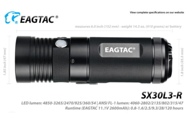 Image of EAGTAC SX30L3-R Flashlight, XHP70.2 CW LED, 4850lm, Black, SX30L3R-XHP702-REG-CW